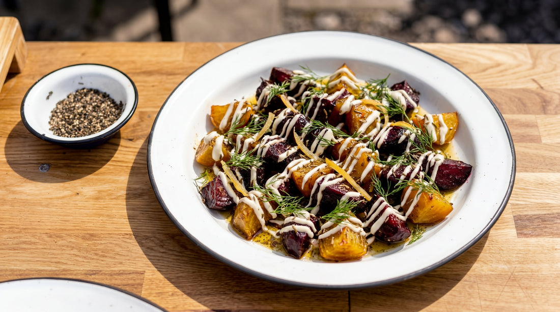 Roasted beets with Greek yogurt by Ottolenghi